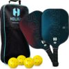 Helium Pro Carbon Fiber Pickleball Paddle Set of 4 - USAPA Certified Pickleball Paddles, High-Spin Texture, Lightweight Honeycomb Core (2 Paddles, 4 Balls, 1 Sports Bag)