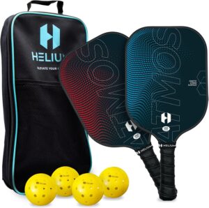 Helium Pro Carbon Fiber Pickleball Paddle Set of 4 - USAPA Certified Pickleball Paddles, High-Spin Texture, Lightweight Honeycomb Core (2 Paddles, 4 Balls, 1 Sports Bag)