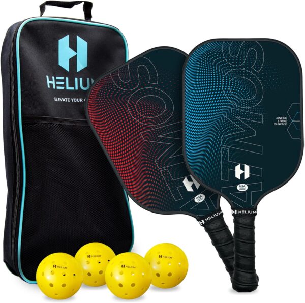 Helium Pro Carbon Fiber Pickleball Paddle Set of 4 - USAPA Certified Pickleball Paddles, High-Spin Texture, Lightweight Honeycomb Core (2 Paddles, 4 Balls, 1 Sports Bag)