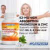 Magnesium Zinc Supplement with Vitamins B6, B9, High Absorption Zinc Magnesium Combination for Immune Support, Muscle Recovery, EZ-MG Easy on Stomach, 120 Capsules
