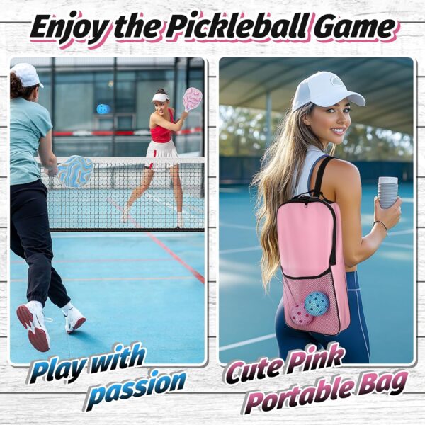 Cute Pickleball Set of 2 Paddles - Pink & Blue Lightweight Pickleball Rackets with 2 Indoor and 2 Outdoor Balls, 1 Portable Bag, for Beginner Youth Women Couple Gift