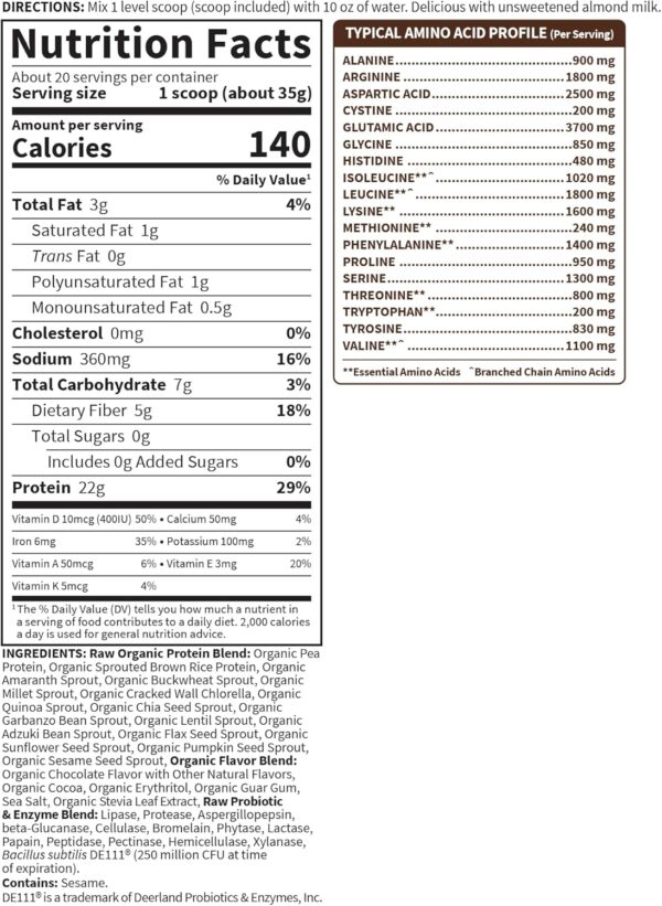 Vegan Protein Powder - Chocolate Organic Protein Powder, 22g Plant Based Protein & BCAAs, Probiotics & Digestive Enzymes - Garden of Life, Gluten & Lactose Free 1.5 LB