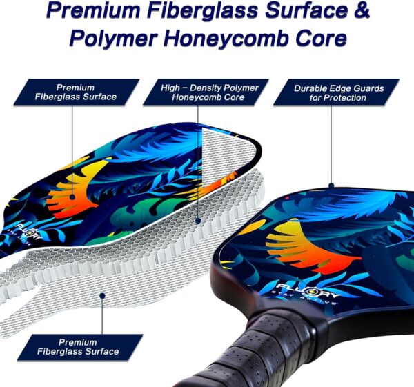 FLUORY Pickleball Paddles Set of 2, Lightweight Fiberglass Surface Pickleball Rackets Set with 4 Outdoor Indoor Balls,1 Carry Bag,Pickleball Racquets Gifts for Men Women