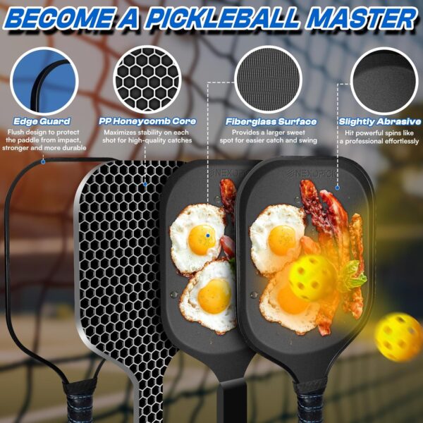 Pickleball Paddles Set of 2, Funny Pickleball Set, Fiberglass Pickleball Paddles, Lightweight Pickle Ball Rackets 2 Pack, 16mm Honeycomb Core, 4 Indoor & Outdoor Pickleballs with Bag