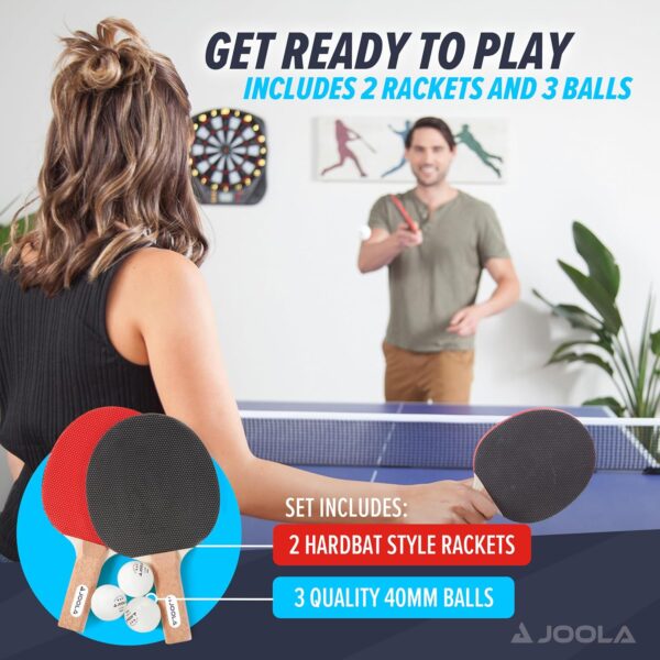JOOLA Essentials Duel 2-Player Table Tennis Racket Set with 2 Ping Pong Paddles & 3 Balls - Pips Out Hardbat Ping Pong Rackets Great for All Playing Levels & Ages - White Ping Pong Balls