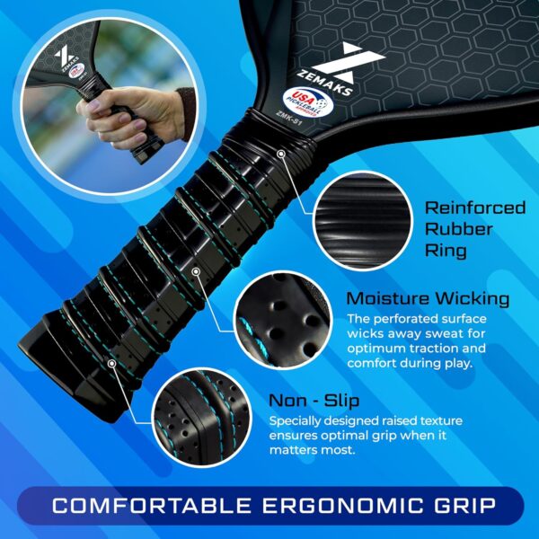 Pickleball Paddles Set of 2 - Carbon Fiber Pickle Ball Rackets 2 Pack with Polypropylene Honeycomb Core, 6 Pickle Ball Set & Bag - USAPA Approved T300 Graphite Pickleball Rackets Set for Men & Women