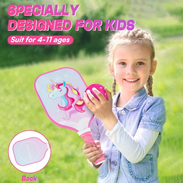 Kids Pickleball Paddles, Cute Pickleball Paddle with Small Grip, Lightweight Pickleball Rackets, Honeycomb Core, Fiberglass Pickleball Paddle Set for Children 4-11 Years Old, Child-Size