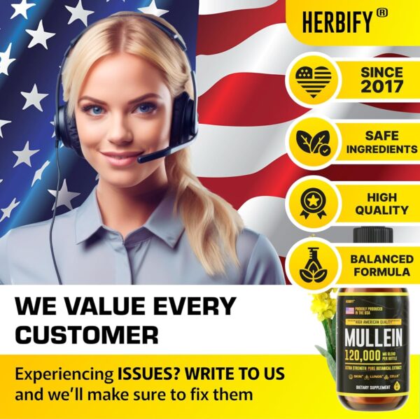 HERBIFY Mullein Drops - Lung Cleanse - Leaf Extract - Powerful Mullein for Immune Support,Detox & Respiratory Support - Made in USA - Lung Cleanse for Smoker - 4 Oz