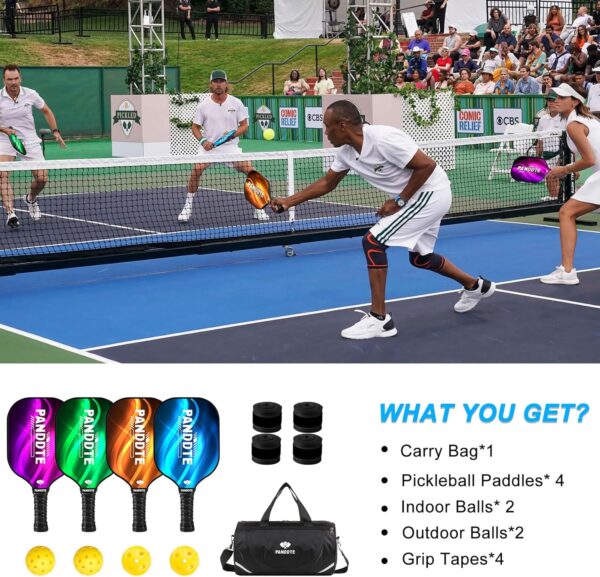Pickleball Paddles, Graphite Pickleball Paddle Set of 4, Pickleball Set with 4 Pickleball Balls, 4 Replacement Grip,and Bag, Pickleball Rackets for Beginners & Pros