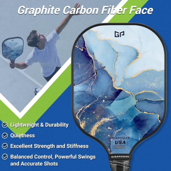 Pickleball Paddles, USAPA Approved Graphite Carbon Fiberglass Face with Polypropylene Honeycomb Core, Lightweight Pickleball Paddles Set of 2 Rackets, 4 Balls and 1 Carry Bag