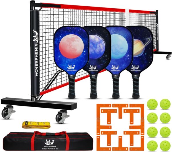 Pickleball Net for Driveway, Portable Pickleball Net System with Regualtion Size 22FT Pickle Ball Net, Outdoor Pickleballs, Carry Bag, Weather Resistant Metal Frame