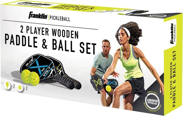 Franklin Sports Pickleball Paddle and Ball Set - (2) Wooden Rackets + (2) Balls - 2 Players Paddle Set - USA Pickleball (USAPA) Approved