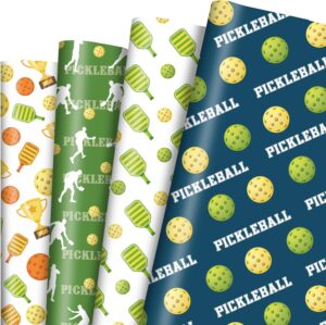 Pickleball Wrapping Paper 12 Sheets - Pickleball Gift Wrap - Sports Ball Gift Wrapping Paper - Pickleball Themed Gift Packing Paper for Pickleball Lovers,Pickleball Parties - 20"×28"