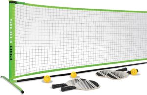 Pro Focus Pickleball Net Set – Includes 4 Player Wooden Pickleball Paddles and 3 Pickleballs; Outdoor and Indoor Fun for Adults and Families, All Skill Levels