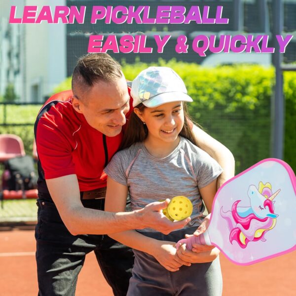 Kids Pickleball Paddles, Cute Pickleball Paddle with Small Grip, Lightweight Pickleball Rackets, Honeycomb Core, Fiberglass Pickleball Paddle Set for Children 4-11 Years Old, Child-Size