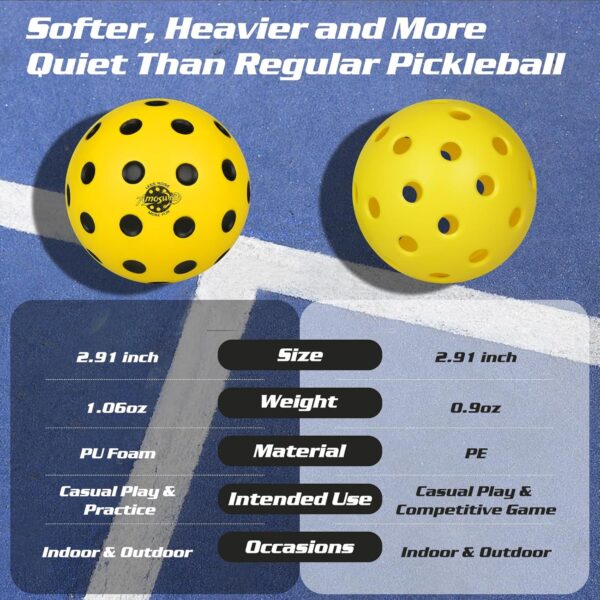 Silent Pickleball Balls, 6 Pack of Quiet Foam Ball for Indoor & Outdoor Pickle Ball Practice, Noise Reducing Soft Pickleball Practice Balls with 40 Simulated Concave Holes