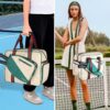 Pickleball Bags for Women with Shoe Compartment, Stylish Vintage Pickleball Totes with Zipper & Shoulder Strap