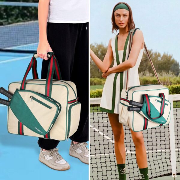 Pickleball Bags for Women with Shoe Compartment, Stylish Vintage Pickleball Totes with Zipper & Shoulder Strap