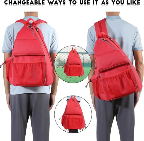 Sports Bag for Pickleball- Large Capacity Sports Bag for 4 Paddles, Adjustable & Multi-Functional - Ideal for Tennis, Squash, Cross-Body Sports Backpack with Fence Hook (Red)