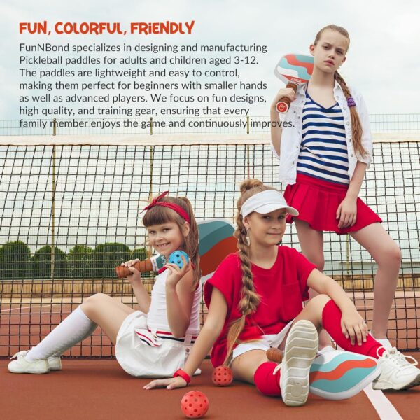 Pickleball Paddles Set of 4 - Family Training Bundle with 2 Kids Size Paddles, Fiberglass Paddles with Dink Board and Carry Bag