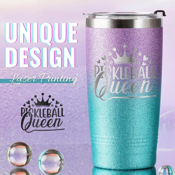 Onebttl Pickleball Gifts for Women, Gifts for Pickleball Lovers, Pickleball Accessories, Insulated 20oz Stainless Steel Travel Tumbler with Straw and Lid, PICKLEBALL QUEEN, Violet-Blue