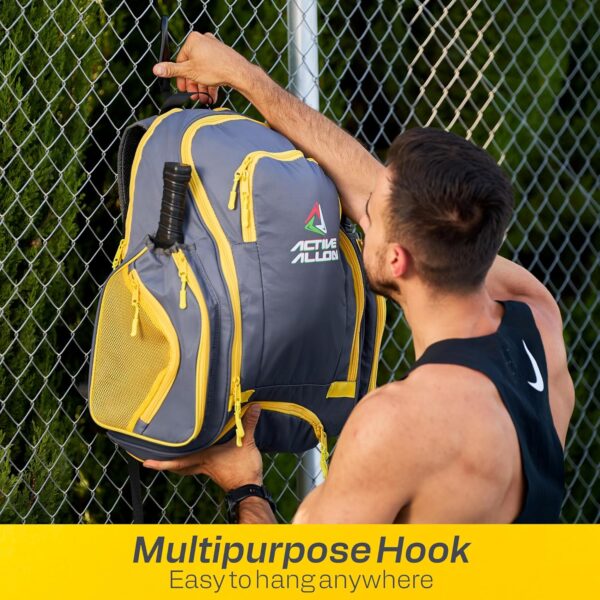 Pickleball Backpack - Durable Sling Bag for Men & Women, Holds 2-4 Paddles, with Fence Hook, Shoe Compartment & Water Bottle Holder