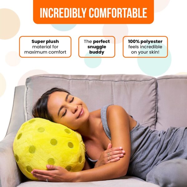 Pickleball Pillow - Huggable Plush Pickleball Cushion, 12" Soft & Comfortable Stuffed Pickleball Gift, Realistic and Funny Pillow, Gifts for Pickleball Lovers, Sports Pillow