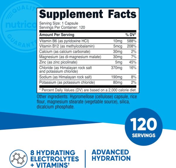 Nutricost Electrolyte Complex Advanced Hydration (120 Capsules) - 8 Hydrating Electrolytes & Vitamins, Gluten Free, Non-GMO, Vegetarian