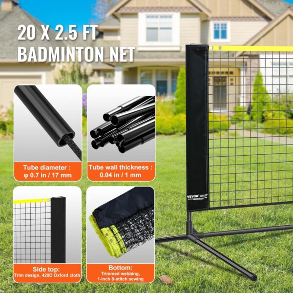 VEVOR Badminton Net, Height Adjustable Volleyball Net, 606 x 155 x 103 cm, Foldable Pickleball Net, Tennis Net Set with Poles, Stand, Bag, Rackets, Nylon Shuttlecocks, Badminton Net Set