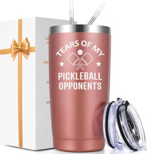 Lifecapido Pickleball Gifts 20oz Insulated Tumbler, Funny Christmas Birthday Gifts for Pickleball Lovers Player Coach (Rose Gold)
