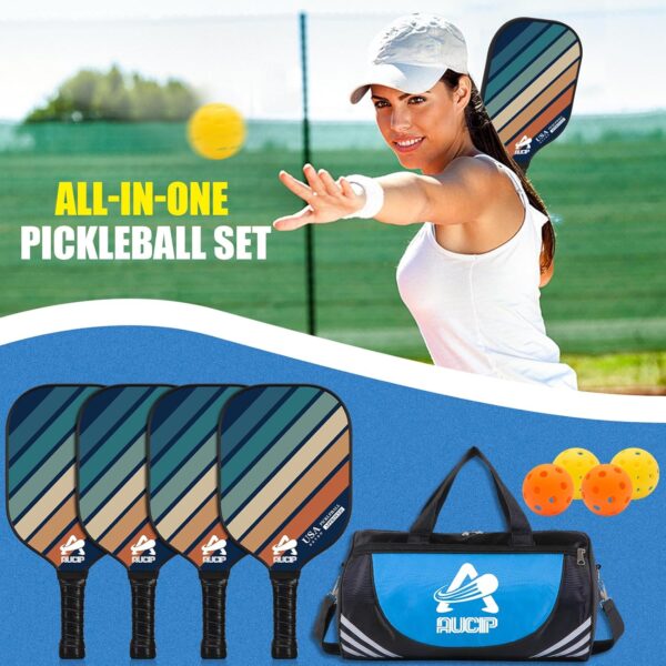 USAPA Approved Pickleball Paddle Set, Lightweight Fiberglass Surface Paddles Set of 2/ Wood Pickleball Paddle Set of 4 with Ergonomic Handle, Pickleball Racket with 4 Balls, 1 Bag & Accessories…