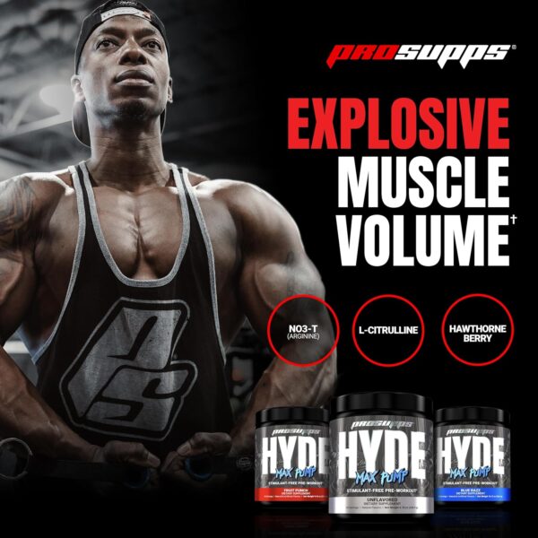 PROSUPPS Mr. Hyde Max Pump Pre Workout Powder - Stim-Free Preworkout Supports Blood Flow, Muscle Volume & Endurance - Caffeine-Free Nitric Oxide Gym & Fitness Supplements (Blue Razz, 20 Servings)