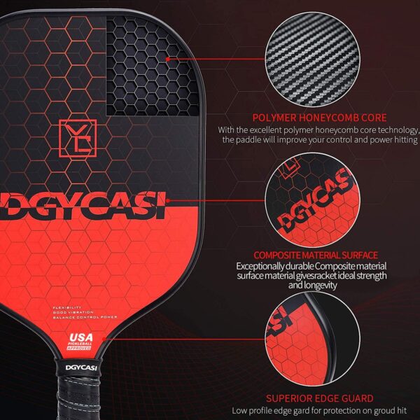 YC DGYCASI Pickleball Paddles Set of 4, USAPA Approved Pickleball Set, 4 Carbon Fiber Pickleball Rackets, 3 Outdoor Balls, 3 Indoor Balls, 4 Replacement Grip, 1 Bag for Women and Men
