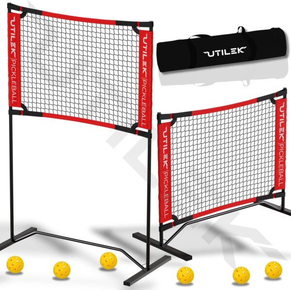 Mini Pickleball Dink Net, Small Size Set 4ft + 7ft, Paddles, Court Markers, 6 Balls, Bag, Rebounder Practice Trainer, Master Pickle Ball, Home Equipment Portable, Adjustable, Indoor, Outdoor, Driveway