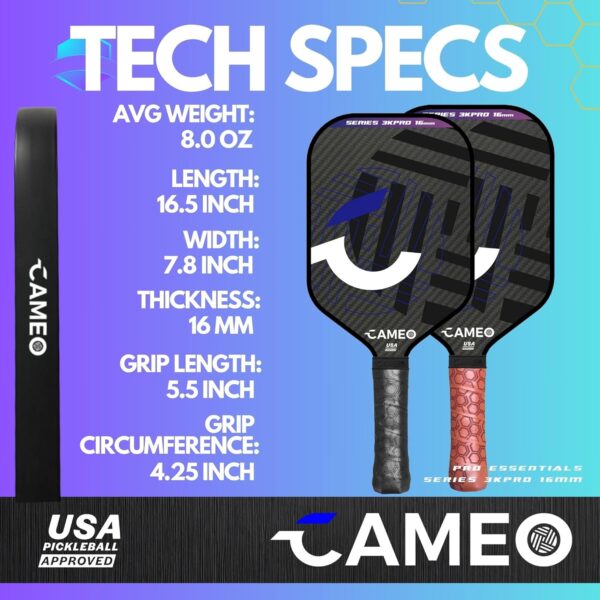 Pickleball Paddles | 3K Graphite Carbon Fiber Pickleball Paddle | 16mm Pickle Ball Paddle | Pickleball Paddles Carbon Fiber Control & Power | Pickleball Racket Pro | USAPA Approved