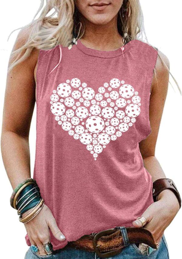 LAZYCHILD Pickleball Tank Tops for Women Heartbeat Graphic Shirt for Pickleball Lover Gift Tee