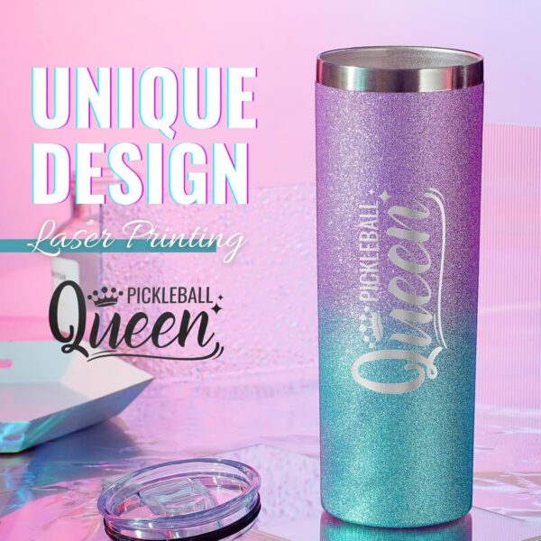 Onebttl Pickleball Gifts for Women, Gifts for Pickleball Lovers, Pickleball Accessories, 20 oz Stainless Steel Skinny Tumbler with Lid, Pickleball Queen (Purple)