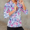 WOWENY Women's 3/4 Sleeve Athletic Golf Shirts Quarter Zip Pullover Collared T-Shirt Workout Print Tennis Top