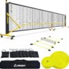 Pickleball Net Set with Wheels and Pickleball Court Marking Kit 22 FT Regulation Size Portable Pickleball Nets with Net Tension Adjuster, 8 Sandbags for Outdoor Indoor Driveway