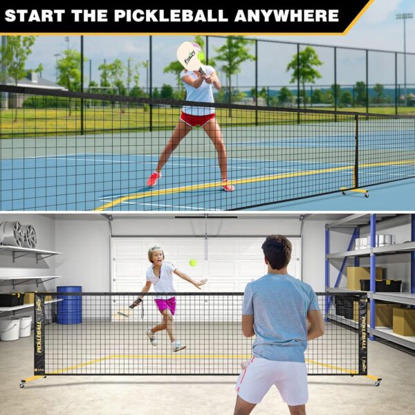 Pickleball Net with Wheels, Portable 2-in-1 Pickle Ball Net with Ball Collector,22FT Regulation Size & 11FT Half Court Size, Carry Bag, Steady Metal Frame for Outdoor Indoor Driveway