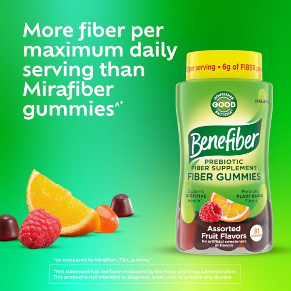 Benefiber Prebiotic Fiber Supplement Gummies for Digestive Health, Assorted Fruit Flavor - 81 Count