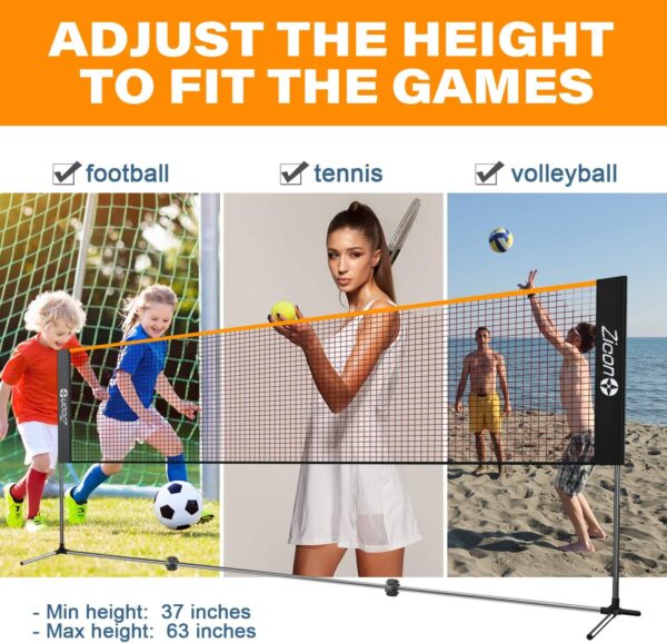 Portable Tennis Net,Stainless Steel Poles Badminton Net Set Adjustable Height Nylon Net with Carry Bag, for Kids Volleyball, Pickleball,Soccer, Indoor, Outdoor Court, Backyard, Beach, Driveway