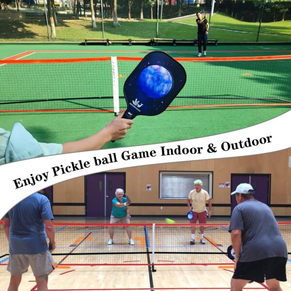 Pickleball Set with Net and Court Marker, 22 FT Regulation Size Pickleball Net System with Fiberglass Paddles Set of 4, Outdoor Pickleballs, Court Line Marker, Carry Bag for Driveway Backyards