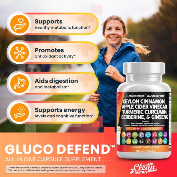 Clean Nutraceuticals Ceylon Cinnamon Turmeric Apple Cider Vinegar Ginseng Berberine Plus Bitter Melon Gymnema Milk Thistle Fenugreek