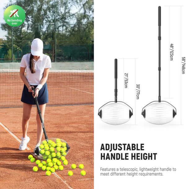 NEEWER Tennis Ball Hopper, 30-58"/77-148cm Telescopic Golf Ball Retriever Pickleball Picker Upper, Rolling Collector Basket Holder Roller for 1.5"-3" Balls, Training Accessories & Equipment, TB01S