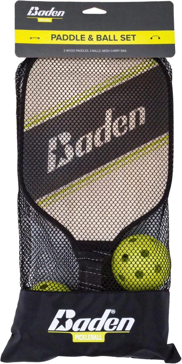 Baden Pickleball Starter Set | Includes 2 Wood Paddles, 3 Pickleballs, and Mesh Carry Bag | Ideal for Beginners and Casual Play
