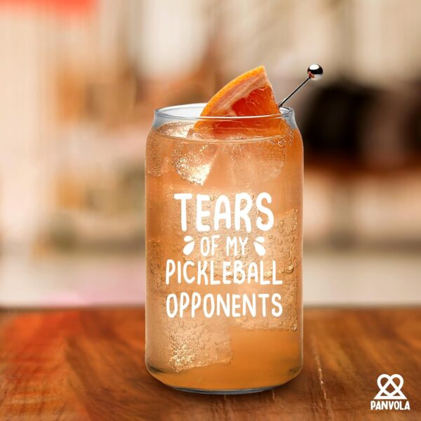 Panvola Tears of My Pickleball Opponents Pickleball Gifts Glass Cup with Bamboo Lids Glass Straw Beer Can Shaped Glass Iced Coffee Glasses Drinking Jars Beer Glasses Glass Cans 16oz