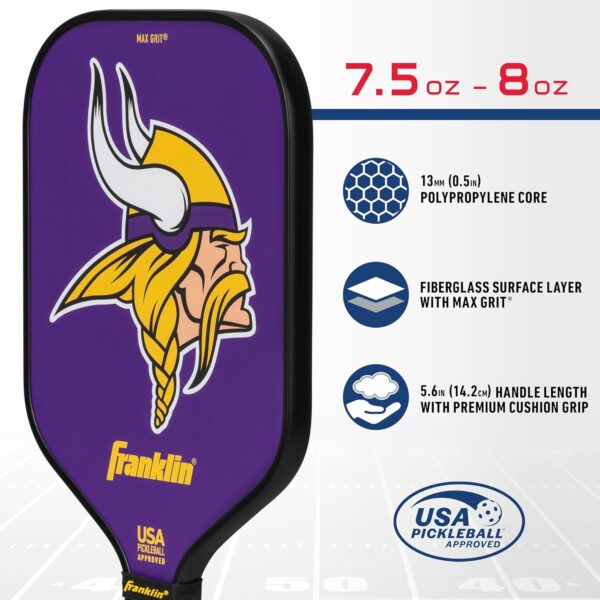 Franklin Sports NFL Pro Pickleball Paddle – 13MM Signature Series Pro Pickleball Paddle with MaxGrit Surface - Official NFL Team – USAP Approved - Premium Quality - Authentic NFL Team Logos