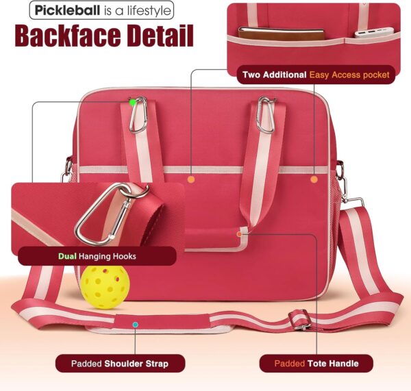 Newluck Pickleball accessories Tote Bag for Women Men with Paddle Cover Pocket External Ball Bag and Adjustable Shoulder Strap Fence Hook