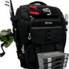 Fishing Backpack, Tackle Bag With Rod Holders, 40L Capacity With Cooler, Rain Cover, Insulated Pocket, 4 Tackle Trays Included (Jet Black)